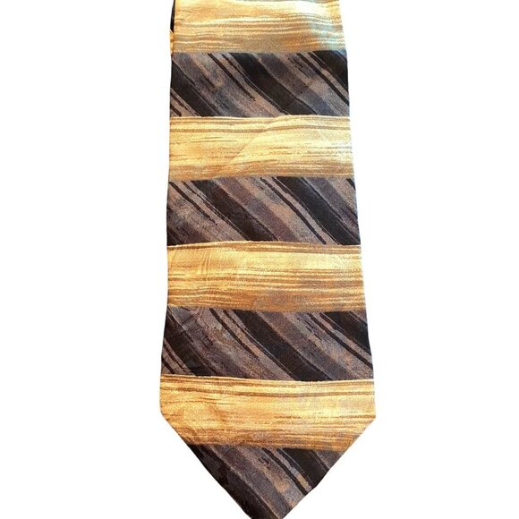 Mens Todays Man Italian made 100% Silk Tie With Gold & Brown Diagonal Stripe - Picture 1 of 5